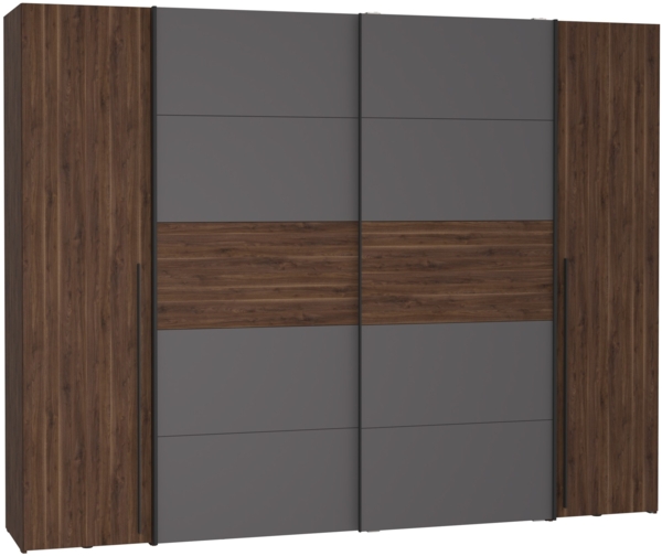 'Nagaro' Dreh- und Schwebetürenschrank, Bakersfield Wallnuss/Wolfram Grau, 270 x 210 x 61 cm