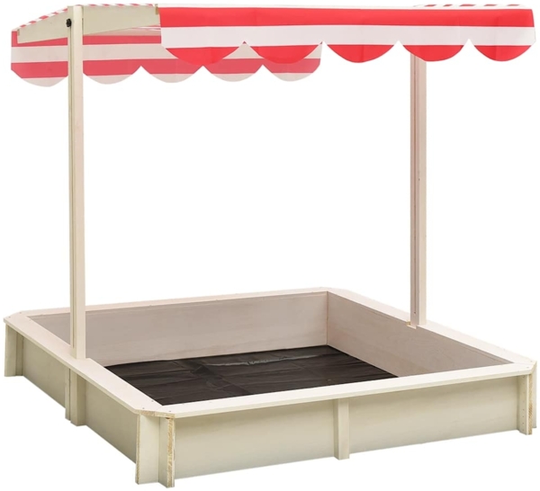 vidaXL Sandkasten mit verstellbarem Dach, Tannenholz natur / rot, 115 x 115 x 115 cm