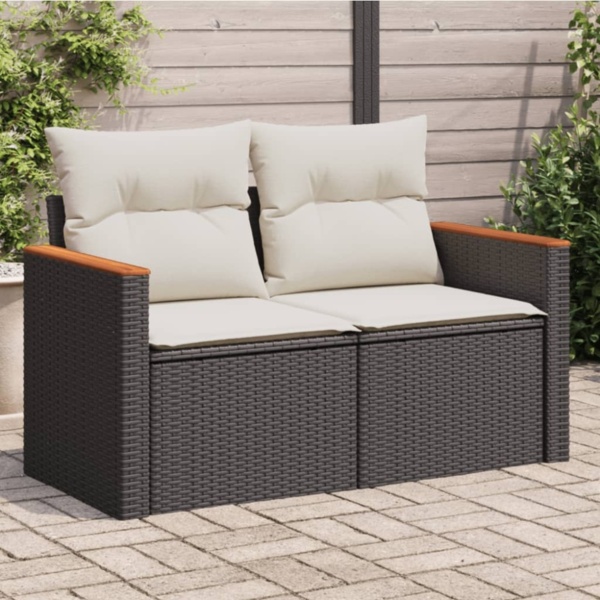 vidaXL Gartensofa mit Kissen 2-Sitzer Schwarz Poly Rattan 366008