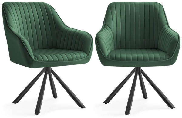 SONGMICS Esszimmerstuhl mit Armlehnen, 2er Set, Samt, 60 x 60 x 81,5 cm, Grün