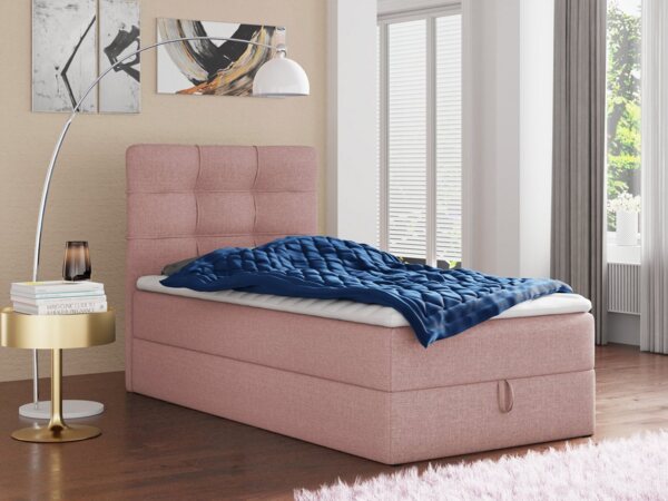 Boxspringbett Best Mini mit Bettkasten und Matratzentopper - Einzelbett mit Bonell-Matratze und Topper, Polsterbett, Bett, Schlafzimmer (Pink (Inari 52), 90 x 200 cm)