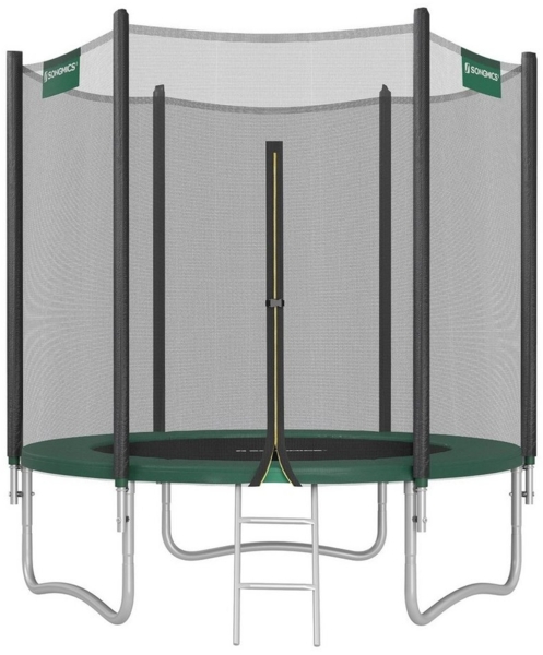 Songmics Trampolin mit Sicherheitsnetz, Leiter und gepolsterten Stangen, schwarz-grün, Ø 183 cm