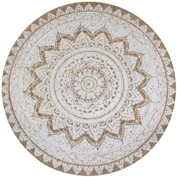 vidaXL Teppich Jute Geflochten Bedruckt 120 cm Rund 245340