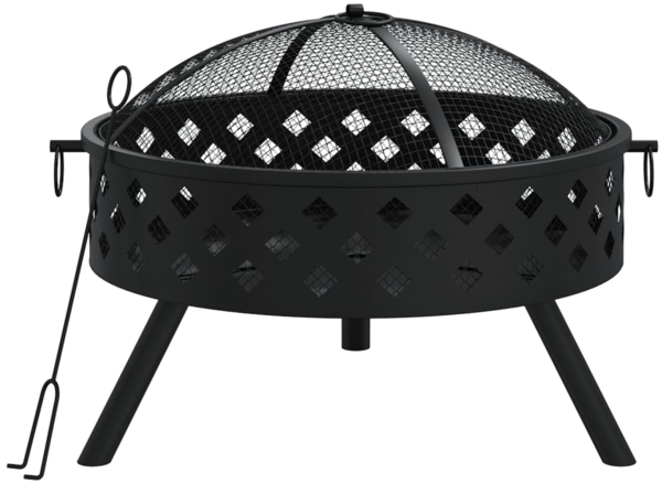 vidaXL Feuerschale, mit Schürhaken, 58 cm XXL, Stahl Schwarz, 58 x 53 x 42 cm