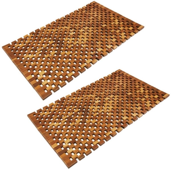 Deuba Badematte, Höhe 1 mm, Akazienholz, Badvorleger, 2x Badvorleger 80x50 cm FSC-zertifiziertes Akazienholz Gummistopper