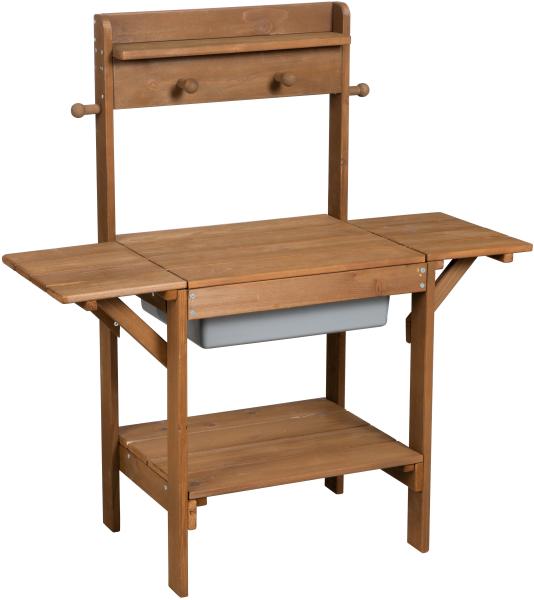 Roba 'Midi Outdoor' Matschküche, ab 18 Monaten, wasserfestes Massivholz braun, 83 x 88,5 x 35 cm