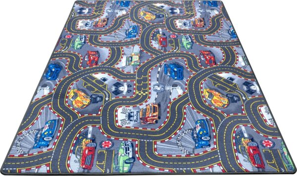 Kurzflor Straßen-Spielteppich grau/bunt - 200x300x0,6cm