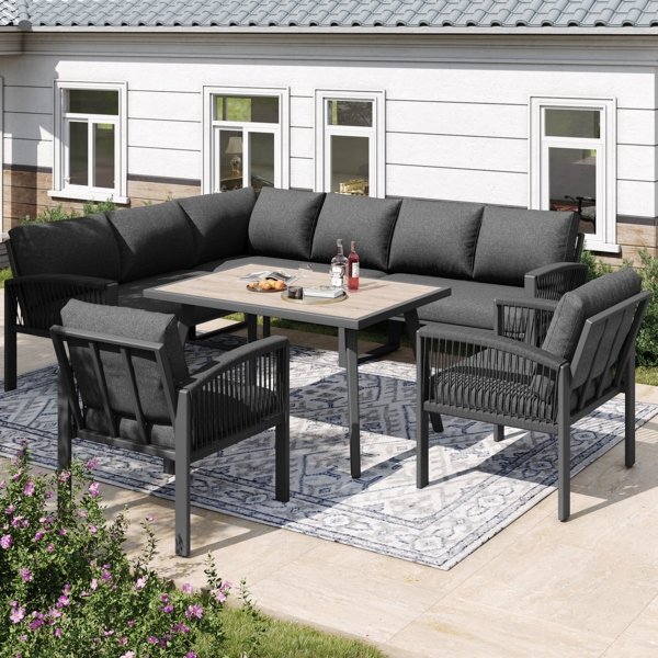 Merax Garten-Lounge-Set mit verstellbaren Beine und Sitz- und Rückenkissen, Polyester / Metall grau, 8 Personen