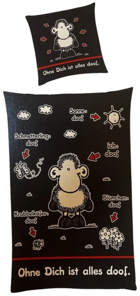 Bettwäsche Bettbezug 2-tlg 135x200cm Sheepworld "ohne Dich ist alles Doof"