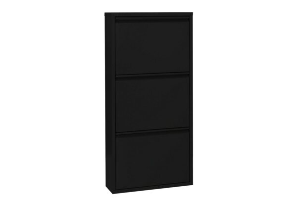 Betten-ABC Amelie – Moderner Schuhschrank, robust und platzsparend, aus pflegeleichtem Metall, Farbe: Schwarz, Klappen: Drei Klappen