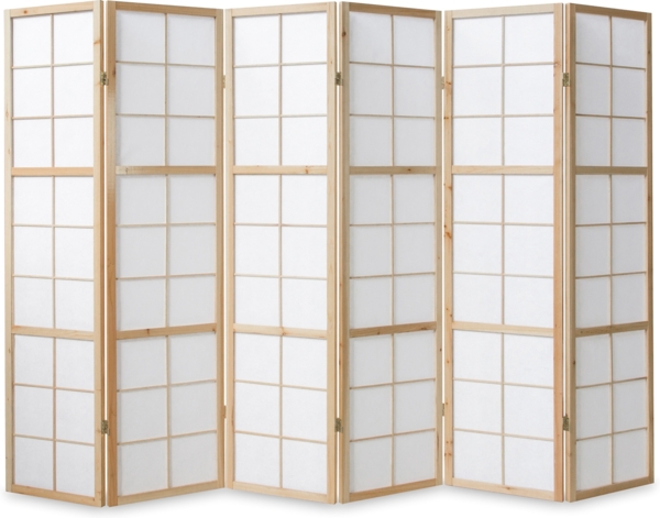 Homestyle4u Paravent 6-tlg., Holz natur / Reispapier weiß, 264x175 cm