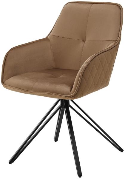 Juskys Drehstuhl Clyde mit Armlehne - Stoff Bezug - Esszimmerstuhl modern - Polsterstuhl Esszimmer - 120 kg belastbar - Stuhl Samt Hellbraun