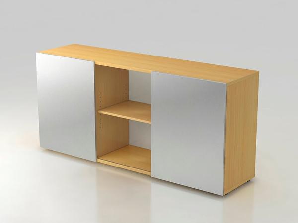Hammerbacher Sideboard, 2 Ordnerhöhen, mit Schiebetüren, grau/silber