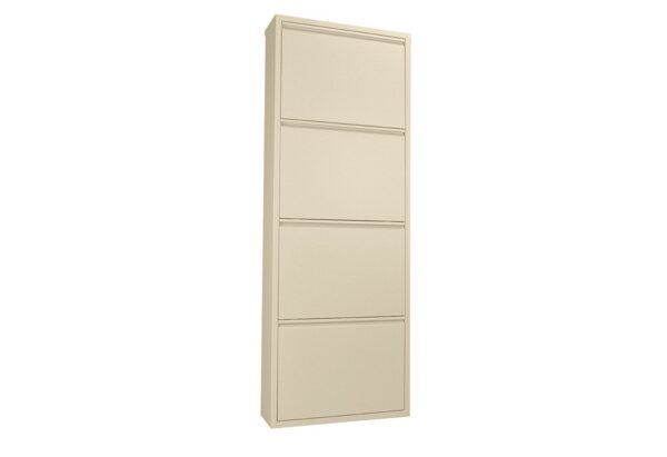 Betten-ABC Amelie – Moderner Schuhschrank, robust und platzsparend, aus pflegeleichtem Metall, Farbe: Creme, Klappen: Vier Klappen