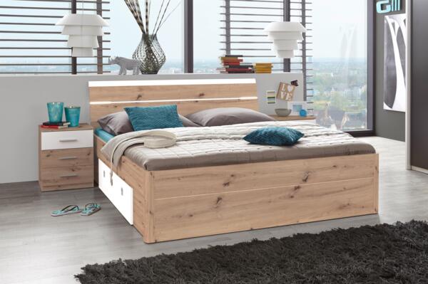 Bettanlage >Isobel< in Artisan Eiche - 185x97x205cm (BxHxT)