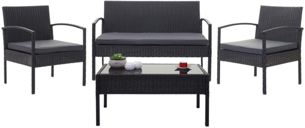 Poly-Rattan Garnitur HWC-F56, Balkon-/Garten-/Lounge-Set Sitzgruppe ~ schwarz, Kissen dunkelgrau