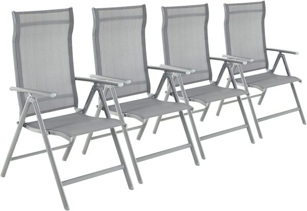 Songmics Gartenstuhl, 4 Stück, klappbar, Rückenlehne 8-stufig verstellbar, Aluminium / Kunstfasergewebe, 56 x 70 x 106 cm, Grau