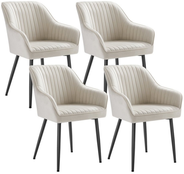 SONGMICS Esszimmerstuhl mit Armlehnen, 4er Set, Samt, 62,5 x 60 x 85 cm, Cappuccinobeige