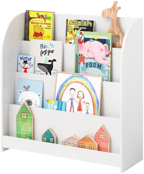 Bellabino 'Baru' Kinderbücherregal, weiß, 88x30x80 cm, Montessori-Regal mit 4 Ablagefächern