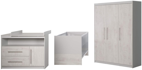 Roba 'Maren 2' 3-tlg. Babyzimmer-Set, weiß/lichtgrau, aus Bett 70x140 cm, 3-trg. Kleiderschrank und breiter Wickelkommode