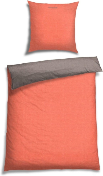 Schiesser 'Doubleface' Wendebettwäsche, Baumwolle, 2-teilig, Lachs / Silber, 155x220 cm, Renforcé