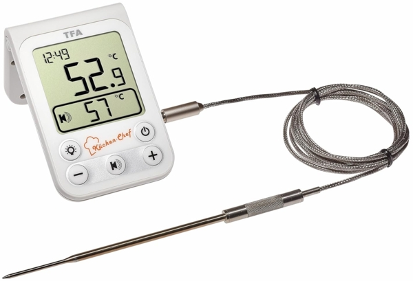 TFA Dostmann 'Küchen-Chef' digitales Grill- & Bratenthermometer, mit Hintergrundbeleuchtung, Kunststoff, L 85 x B 30 x H 225 mm, weiß