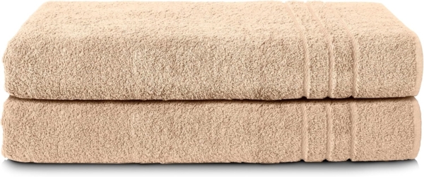 Komfortec 2er Saunatuch Set 70x200 cm aus 100% Baumwolle, XXL-Saunatücher, Sauna Handtuch, Weich, Groß, Frottee, Schnelltrocknend, Sand/Beige
