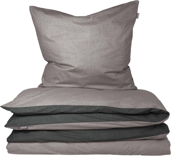 Schiesser 'Doubleface' Wendebettwäsche, Baumwolle, 2-teilig, Grau / Schwarz, 155x220 cm, Renforcé