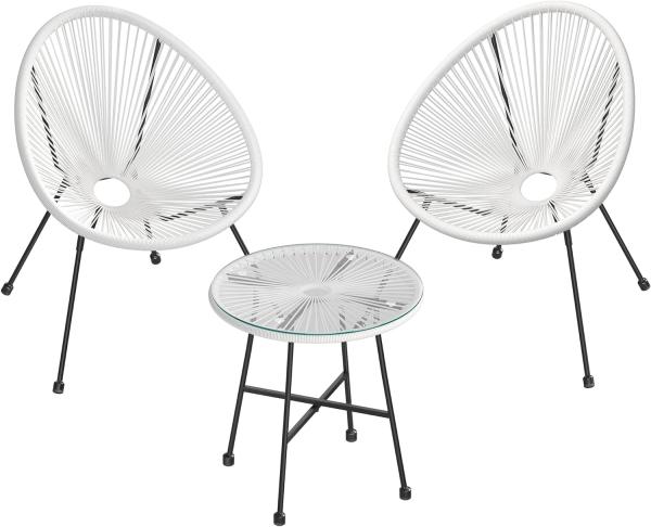 Songmics 'GGF013W02' Balkonmöbel 3er Set, Innen- und Außenbereich, Stahl / Polyethylen weiß