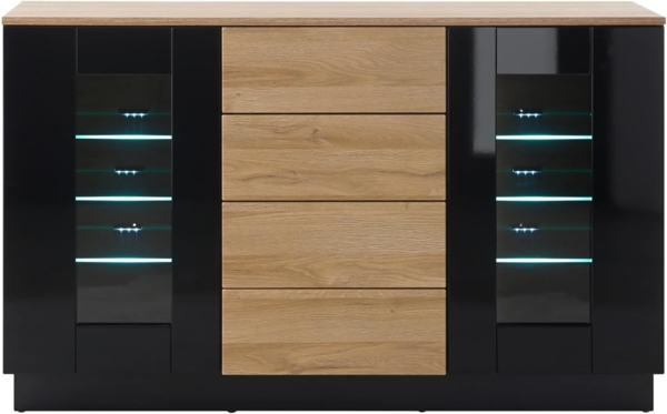 Imv 'Savanna' Sideboard, schwarz Hochglanz und Eiche 136 x 85 cm
