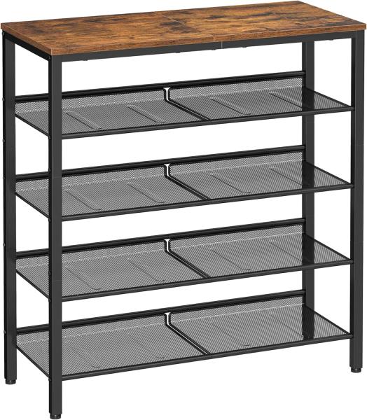 Vasagle Schuhregal 5-stöckig, Holzspanplatte Vintagebraun/Schwarz, 28 x 75 x 93 cm