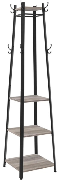 Vasagle Garderobenständer mit 3 Ablagen und Haken, Holz Greige-Schwarz, 43 x 43 x 180 cm