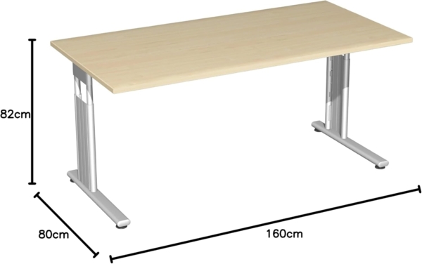 Schreibtisch, höhenverstellbar, Ahorn / Silber, 68-82 x 160 x 80 cm
