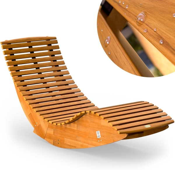 Casaria Gartenliege ergonomisch, mit Schaukelfunktion, Akazie Natur, 150 x 60 x 93 cm