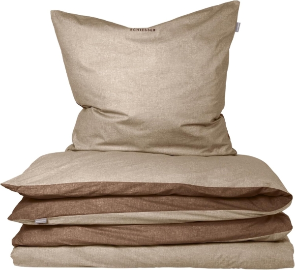Schiesser 'Doubleface' Wendebettwäsche, Baumwolle, 2-teilig, Sand / Taupe, 135x200 cm, Feinbiber