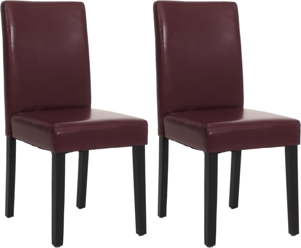 2er-Set Esszimmerstuhl Stuhl Küchenstuhl Littau ~ Kunstleder, rot, dunkle Beine