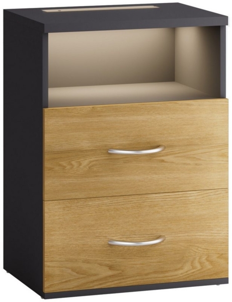 Casaria® Nachttisch Touch LED Beleuchtung 39 x 28 x 54 cm Dimmbar 2 Schubladen Boxspringbett Schlafzimmer Wohnzimmer Beistelltisch Nachtschrank Holz Anthrazit