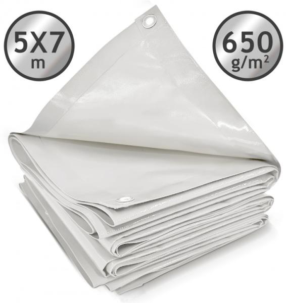 Jago® Abdeckplane mit 24 Ösen, wasserdicht und reißfest, PVC, Weiß, 5x7 m, 650 g/m²