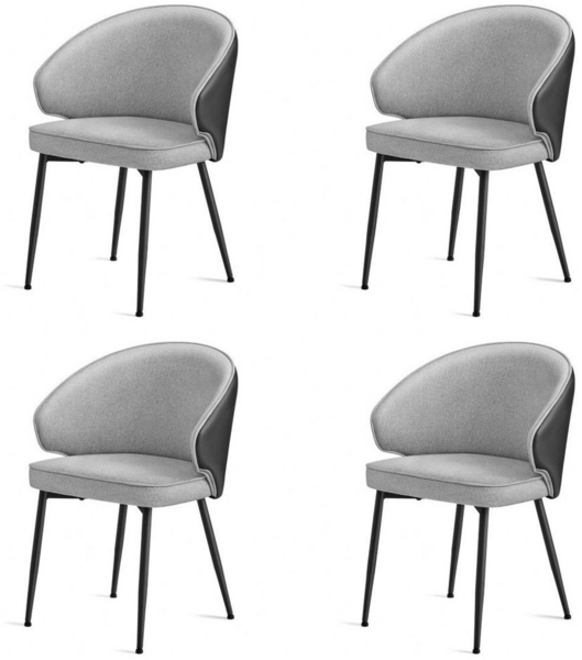 Vasagle 4 Set Küchenstuhl Polsterstuhl Wohnzimmerstuhl Sessel mit Rückenlehne, Metallbeine,Loungesessel hellgrau CDL104G01